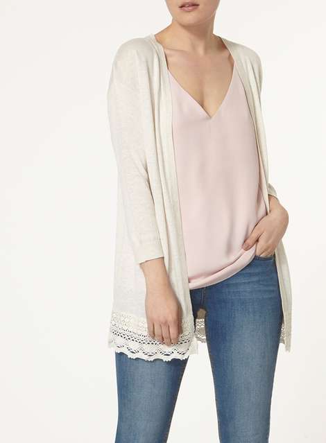 Oatmeal Crochet Hem Cardigan